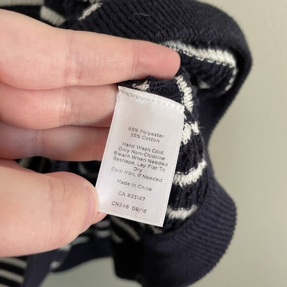 Talbots Women L Navy Blue White Striped Knit Nautical Lace Up Sweater Poncho - Picture 8 of 9